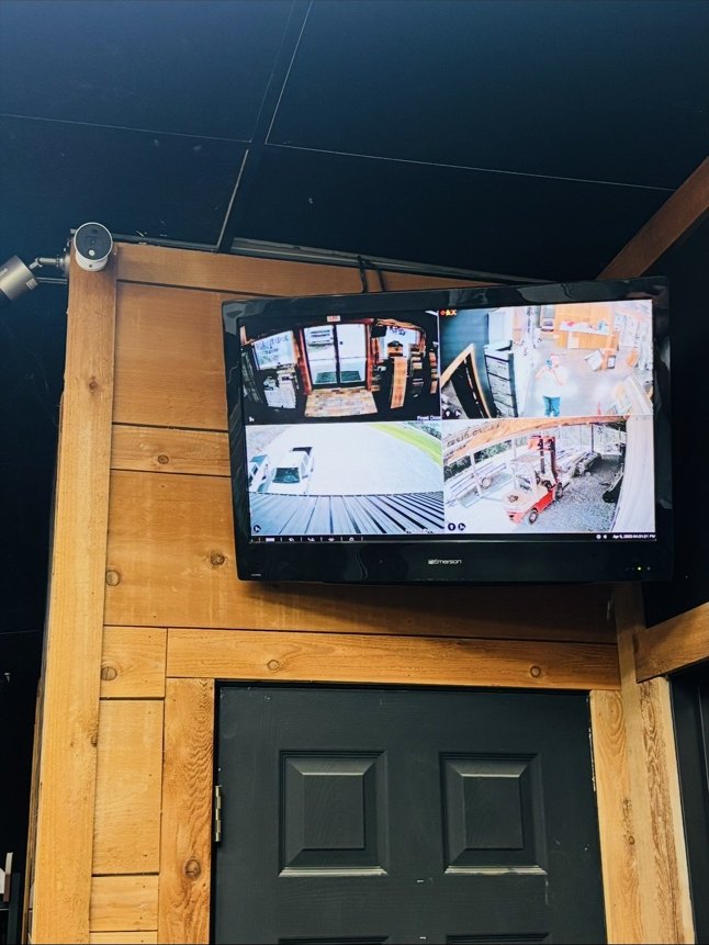 Security camera monitor installed inside a local business